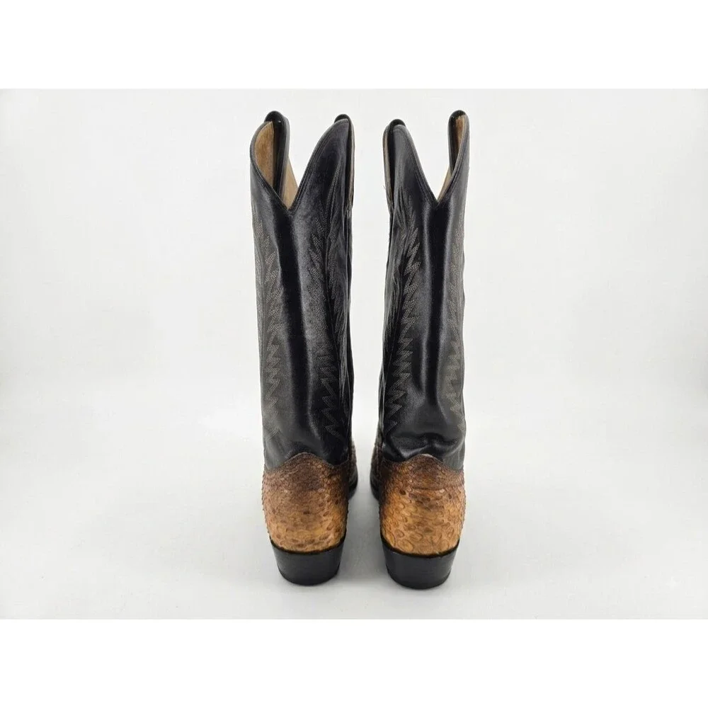 J Chisholm Men's Western Cowboy Boots Brown Python and Leather Size 8.5D USA